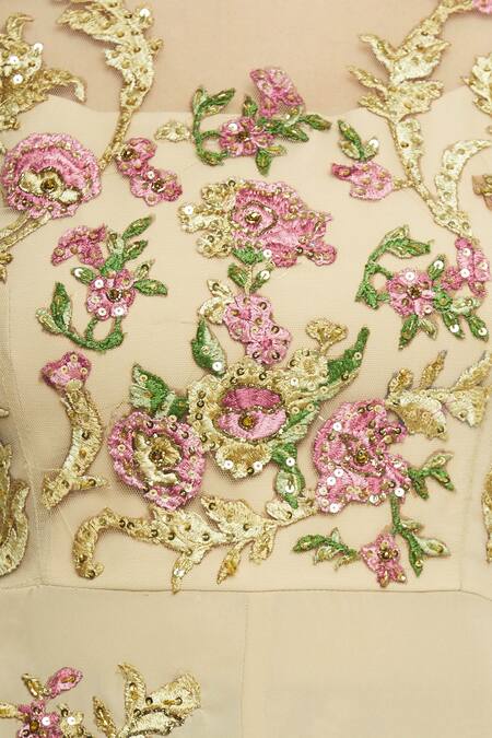 Neeta Lulla_Beige Crepe Embroidered Anarkali Palazzo Set_at_Aza_Fashions