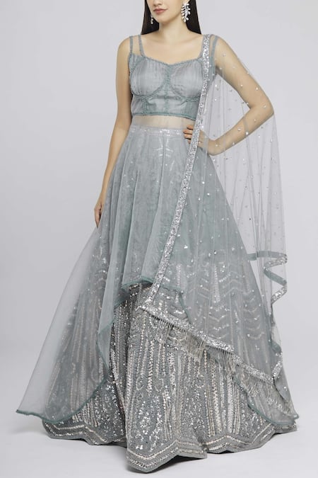 Neeta Lulla Grey Embroidered Kurta Lehenga Set