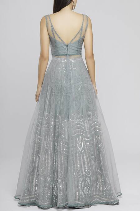 Shop Neeta Lulla Grey Embroidered Kurta Lehenga Set at Aza Fashions Shop_Neeta Lulla_Grey Embroidered Kurta Lehenga Set_at_Aza_Fashions