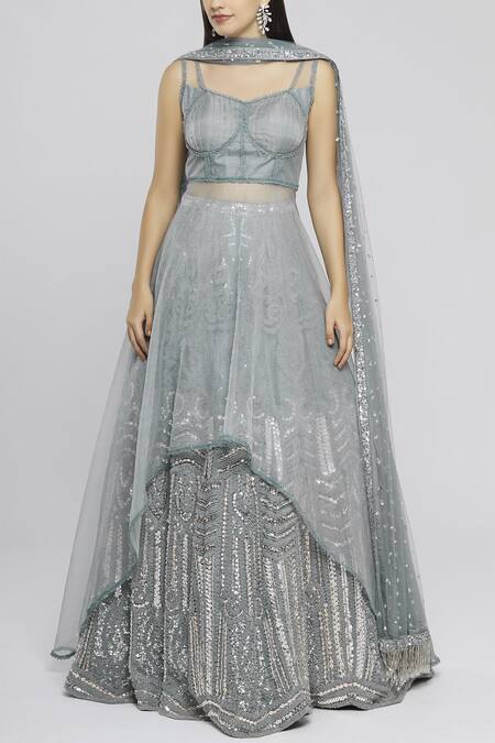 Neeta Lulla Grey Embroidered Kurta Lehenga Set Online at Aza Fashions Neeta Lulla_Grey Embroidered Kurta Lehenga Set_Online_at_Aza_Fashions