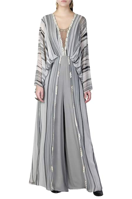 Limerick by Abirr N' Nanki Striped Overlay Jumpsuit 