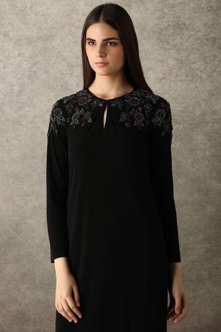 Buy_Namrata Joshipura_Black Jersey Round Embellished Kurta Set_Online_at_Aza_Fashions