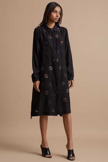 Buy_Kanelle_Black Cotton Slub Embroidered Dress_Online_at_Aza_Fashions