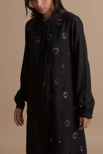 Shop_Kanelle_Black Cotton Slub Embroidered Dress_Online_at_Aza_Fashions