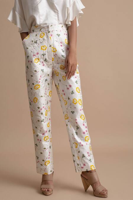 Kanelle Off White Silk Printed Pant Online at Aza Fashions Kanelle_Off White Silk Printed Pant_Online_at_Aza_Fashions