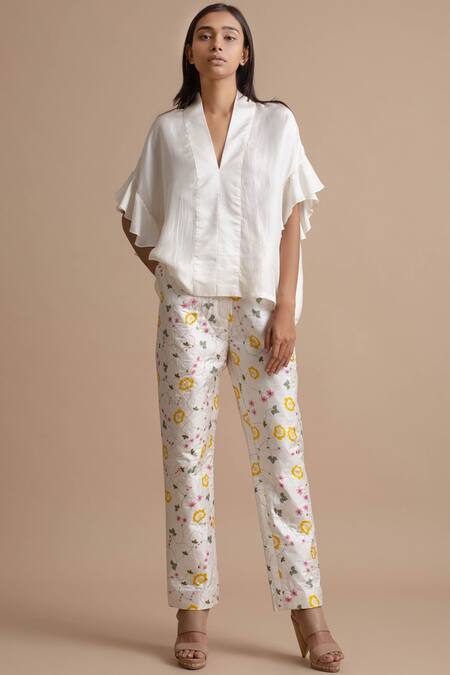Buy Kanelle Off White Silk Printed Pant Online at Aza Fashions Buy_Kanelle_Off White Silk Printed Pant_Online_at_Aza_Fashions