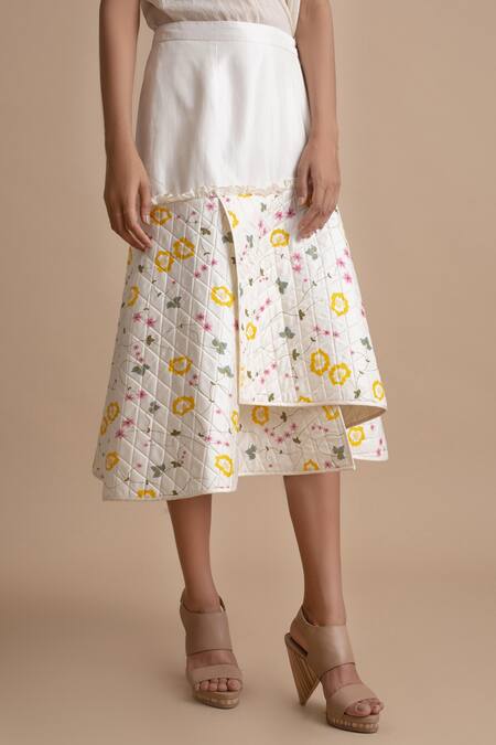 Kanelle Off White Silk Printed Skirt Online at Aza Fashions Kanelle_Off White Silk Printed Skirt_Online_at_Aza_Fashions