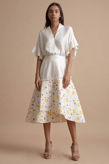 Buy Kanelle Off White Silk Printed Skirt Online at Aza Fashions Buy_Kanelle_Off White Silk Printed Skirt_Online_at_Aza_Fashions