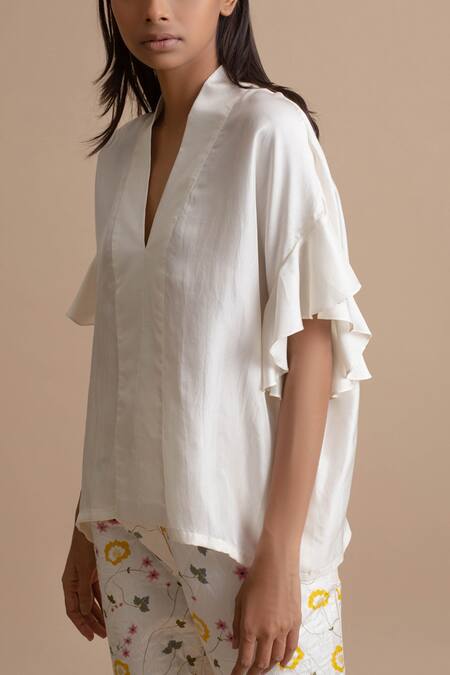 Kanelle_Off White Silk Top_Online_at_Aza_Fashions