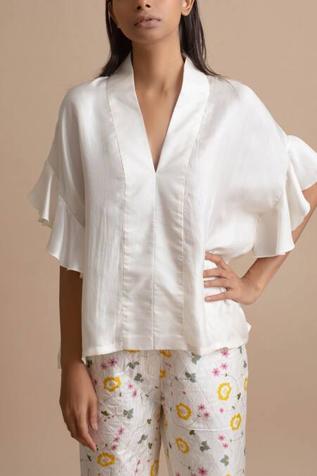 Shop_Kanelle_Off White Silk Top_Online_at_Aza_Fashions