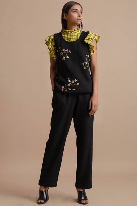 Buy_Kanelle_Black Wool Straight Pant_Online_at_Aza_Fashions