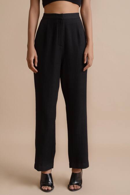 Shop_Kanelle_Black Wool Straight Pant_Online_at_Aza_Fashions