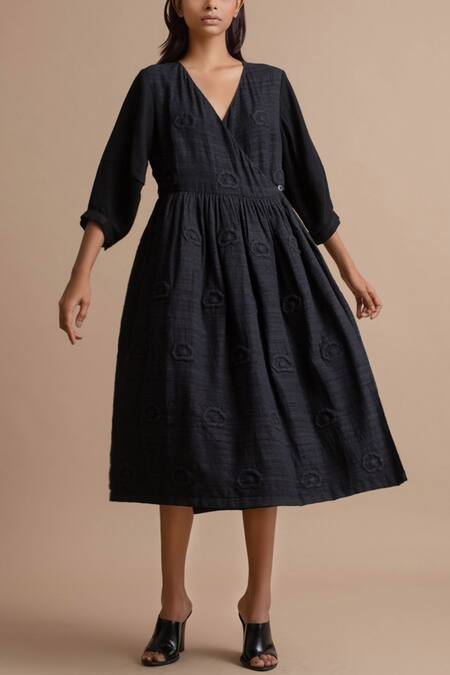 Kanelle Black Silk Quilted Dress