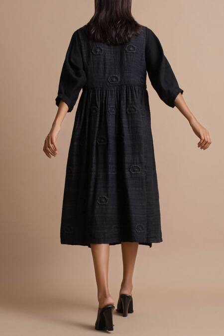 Shop Kanelle Black Silk Quilted Dress at Aza Fashions Shop_Kanelle_Black Silk Quilted Dress_at_Aza_Fashions