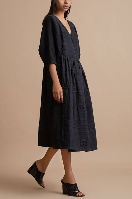 Kanelle Black Silk Quilted Dress Online at Aza Fashions Kanelle_Black Silk Quilted Dress_Online_at_Aza_Fashions