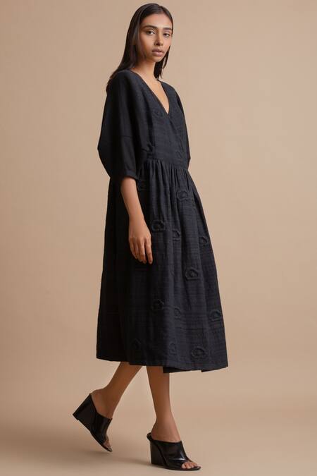 Buy Kanelle Black Silk Quilted Dress Online at Aza Fashions Buy_Kanelle_Black Silk Quilted Dress_Online_at_Aza_Fashions