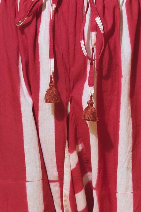 Shop_KA-Sha_Red Cotton Dyed Striped Pants_Online_at_Aza_Fashions