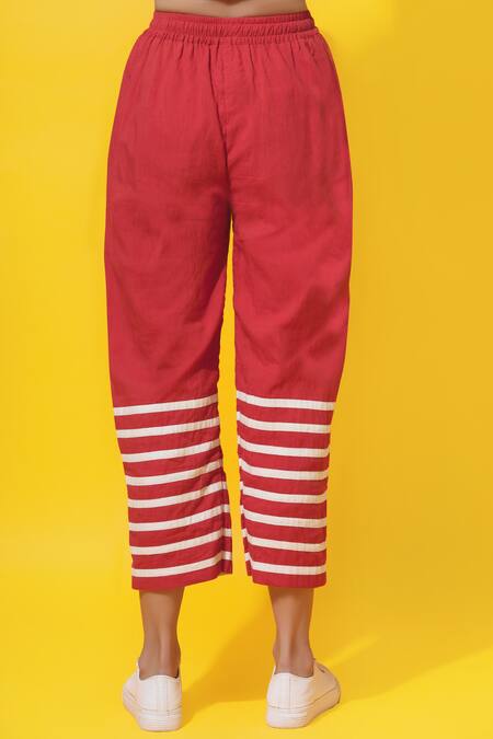 KA-Sha_Red Cotton Pants_Online_at_Aza_Fashions