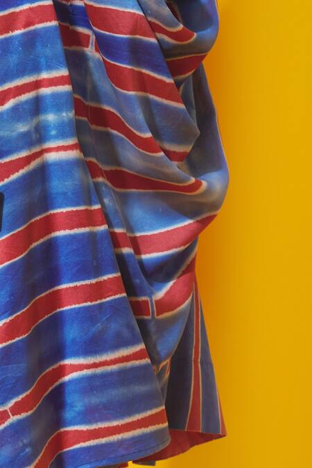 KA-Sha_Blue Chanderi Dyed Draped Dress_at_Aza_Fashions