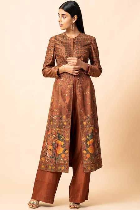 Ekaya Orange Handwoven Banarasi Silk Kurta Set