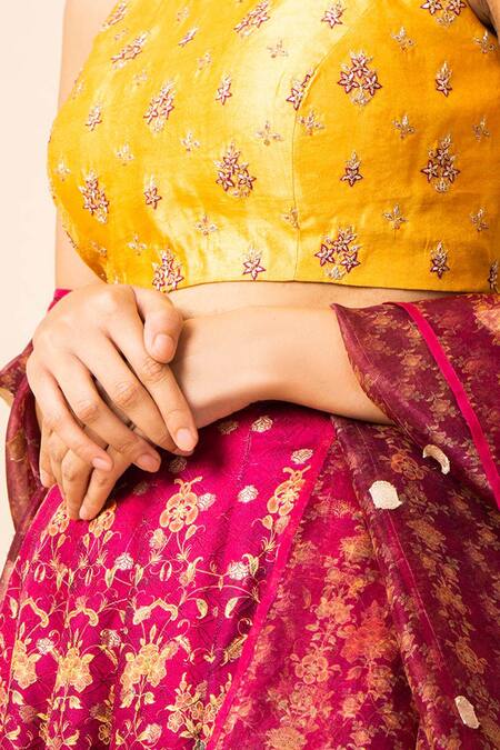 Buy Ekaya Banaras Yellow Handwoven Banarasi Silk Lehenga Set Online at Aza Fashions Buy_Ekaya Banaras_Yellow Handwoven Banarasi Silk Lehenga Set_Online_at_Aza_Fashions