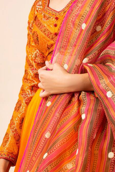 Ekaya Banaras Orange Banarasi Silk Lehenga Set Online at Aza Fashions Ekaya Banaras_Orange Banarasi Silk Lehenga Set_Online_at_Aza_Fashions
