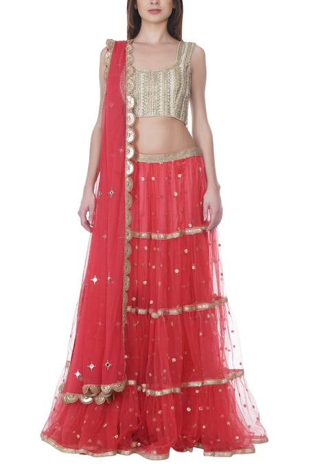 Buy_Bhumika Grover_Pink Raw Silk, Net Square Neck Embroidered Lehenga Set_Online_at_Aza_Fashions