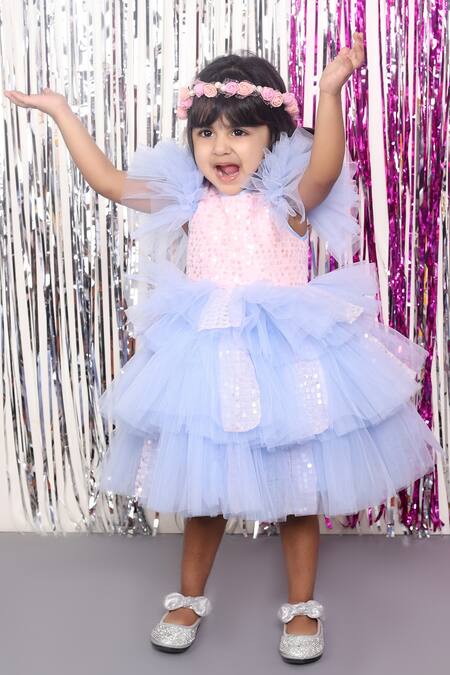 Janyas Closet_Blue Sequin Ruffled Dress _Online_at_Aza_Fashions