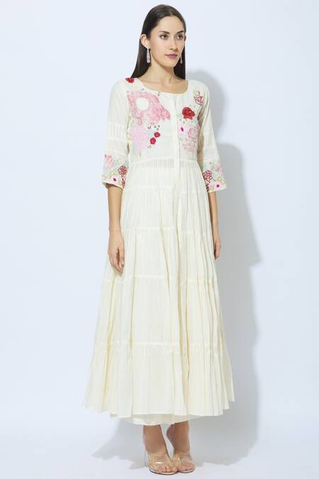 Itara_Off White Cotton Round Anarkali Palazzo Set_Online_at_Aza_Fashions