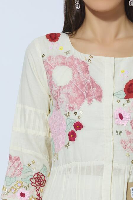 Itara_Off White Cotton Round Anarkali Palazzo Set_at_Aza_Fashions