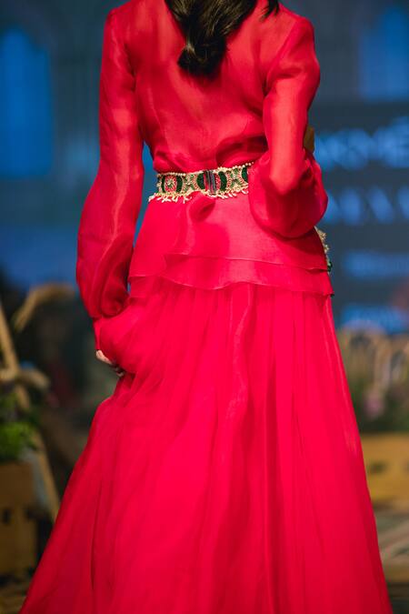 Shop Ridhi Mehra Pink Net Flared Skirt Set at Aza Fashions Shop_Ridhi Mehra_Pink Net Flared Skirt Set_at_Aza_Fashions