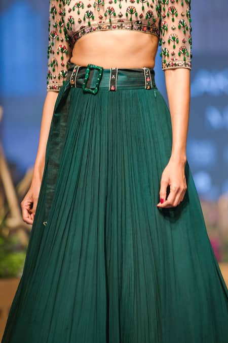 Shop Ridhi Mehra Green Net Round Skirt With Embellished Top at Aza Fashions Shop_Ridhi Mehra_Green Net Round Skirt With Embellished Top _at_Aza_Fashions
