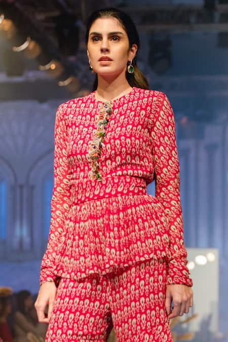 Buy_Ridhi Mehra_Pink Chiffon Round Printed Kurta Sharara Set  _Online_at_Aza_Fashions