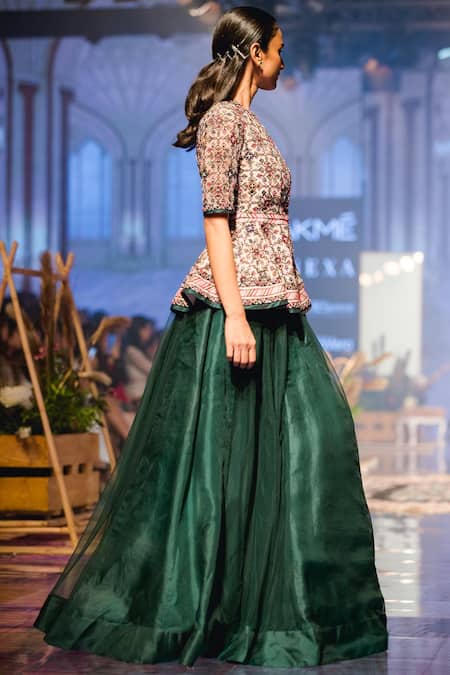 Ridhi Mehra Off White Organza Round Embroidered Kurta Lehenga Set Online at Aza Fashions Ridhi Mehra_Off White Organza Round Embroidered Kurta Lehenga Set _Online_at_Aza_Fashions