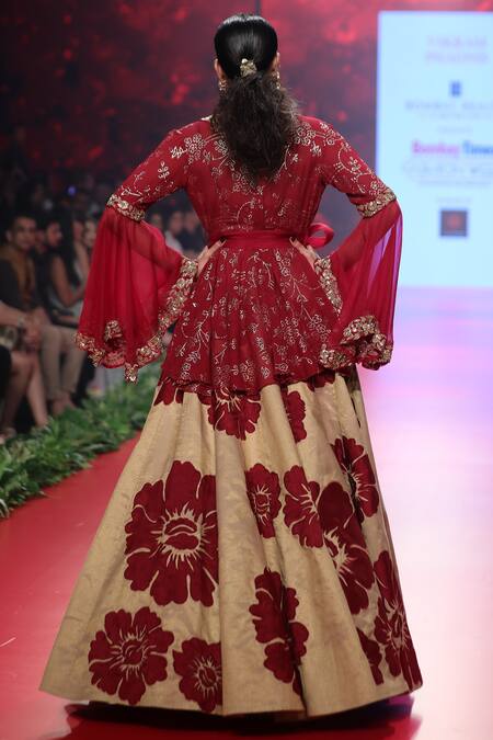 Shop_Vikram Phadnis_Maroon Embroidered Kurta Lehenga Set_at_Aza_Fashions