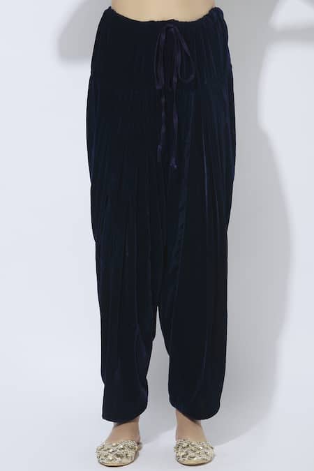 Shop_Esha Koul_Blue Organza, Velvet Split Embroidered Kurta Set_Online_at_Aza_Fashions