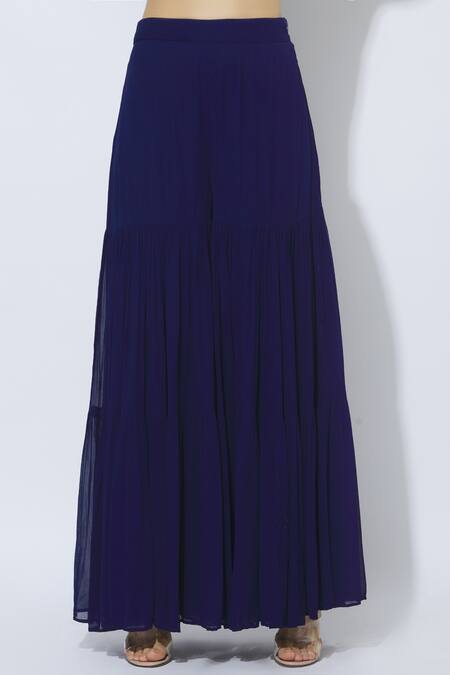 Shop Esha Koul Blue Silk, Net, Georgette Split Kurta Sharara Set Online at Aza Fashions Shop_Esha Koul_Blue Silk, Net, Georgette Split Kurta Sharara Set _Online_at_Aza_Fashions