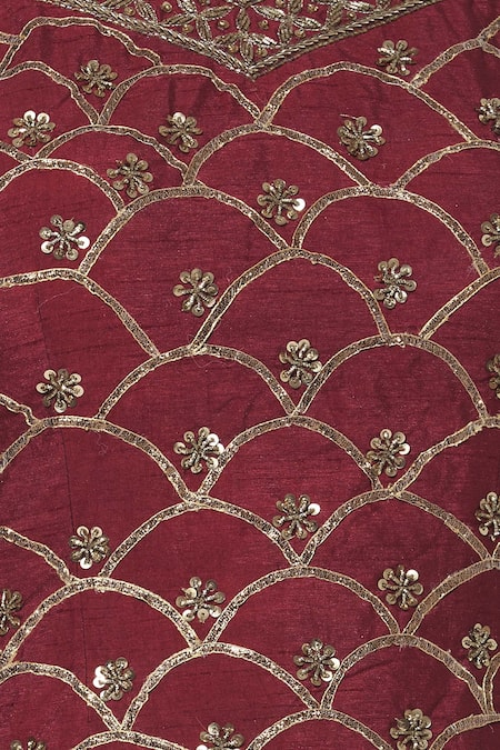 Esha Koul_Maroon Silk, Net, Georgette V Neck Kurta Sharara Set_at_Aza_Fashions