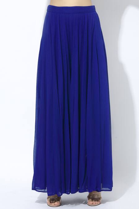 Shop_Esha Koul_Blue Net, Georgette V Neck Embroidered Anarkali Set_Online_at_Aza_Fashions