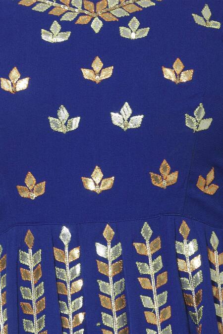 Esha Koul_Blue Net, Georgette V Neck Embroidered Anarkali Set_at_Aza_Fashions