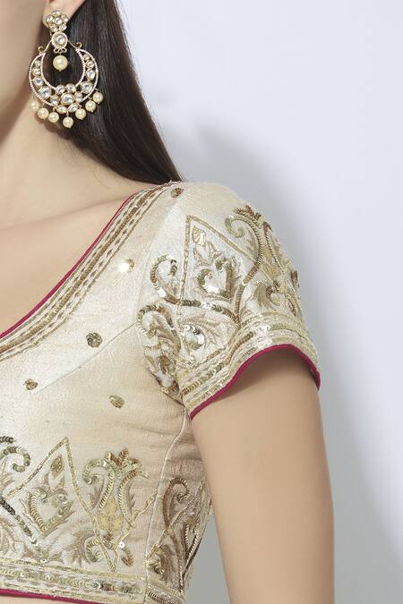 Esha Koul_Off White Raw Silk, Net Round Embroidered Bridal Lehenga Set _at_Aza_Fashions