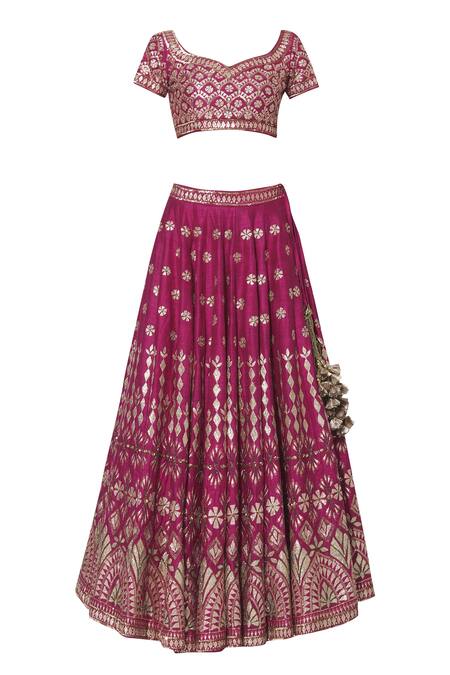Shop_Esha Koul_Pink Raw Silk, Organza Sweetheart Neck Embroidered Bridal Lehenga Set _Online_at_Aza_Fashions