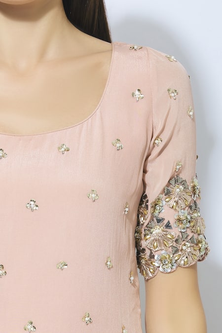 Nidhika Shekhar_Pink Chanderi Brocade Round Kurta Lehenga Set _at_Aza_Fashions