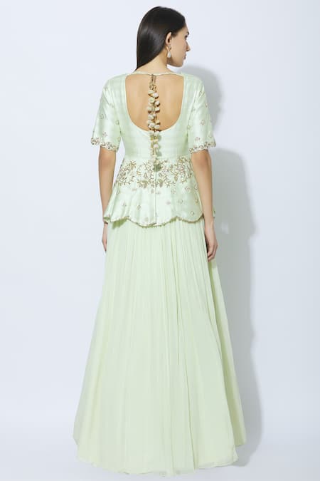 Shop NIDHIKA SHEKHAR Green Silk, Organza, Georgette, Can Can, Shantoon Embroidered Kurta Lehenga Set at Aza Fashions Shop_NIDHIKA SHEKHAR_Green Silk, Organza, Georgette, Can Can, Shantoon Embroidered Kurta Lehenga Set _at_Aza_Fashions