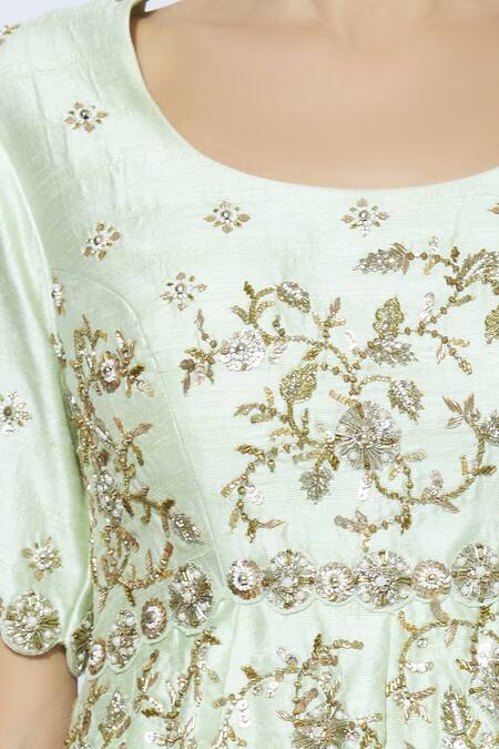 NIDHIKA SHEKHAR Green Silk, Organza, Georgette, Can Can, Shantoon Embroidered Kurta Lehenga Set at Aza Fashions NIDHIKA SHEKHAR_Green Silk, Organza, Georgette, Can Can, Shantoon Embroidered Kurta Lehenga Set _at_Aza_Fashions