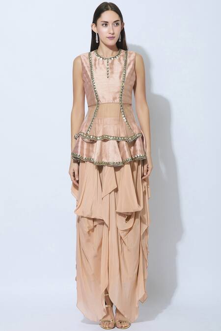 Buy NIDHIKA SHEKHAR Pink Silk, Shantoon Lining Round Embellished Tunic Set Online at Aza Fashions Buy_NIDHIKA SHEKHAR_Pink Silk, Shantoon Lining Round Embellished Tunic Set _Online_at_Aza_Fashions