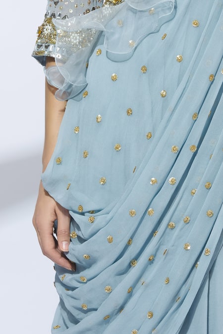 Shop_NIDHIKA SHEKHAR_Blue Silk Round Embroidered Saree Gown _Online_at_Aza_Fashions
