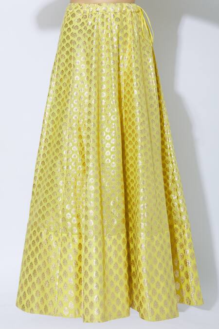 Shop NIDHIKA SHEKHAR Yellow Georgette Round Chanderi Kurta Lehenga Set Online at Aza Fashions Shop_NIDHIKA SHEKHAR_Yellow Georgette Round Chanderi Kurta Lehenga Set _Online_at_Aza_Fashions