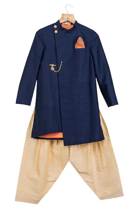 Minikin Beige Cotton, Silk Brooches Bandhgala Set