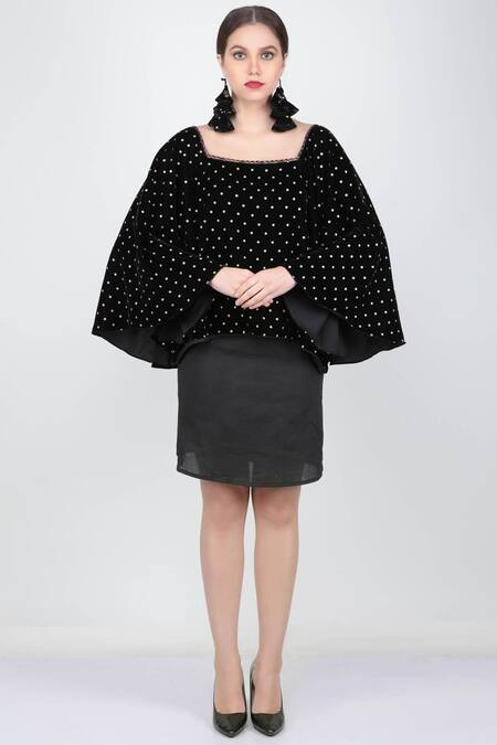Nikasha_Black Velvet Square Neck Printed Blouse _Online_at_Aza_Fashions